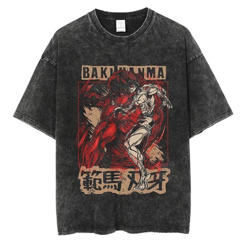 Anime Print Oversized Gym T-Shirt – Unisex Cotton Workout Tee